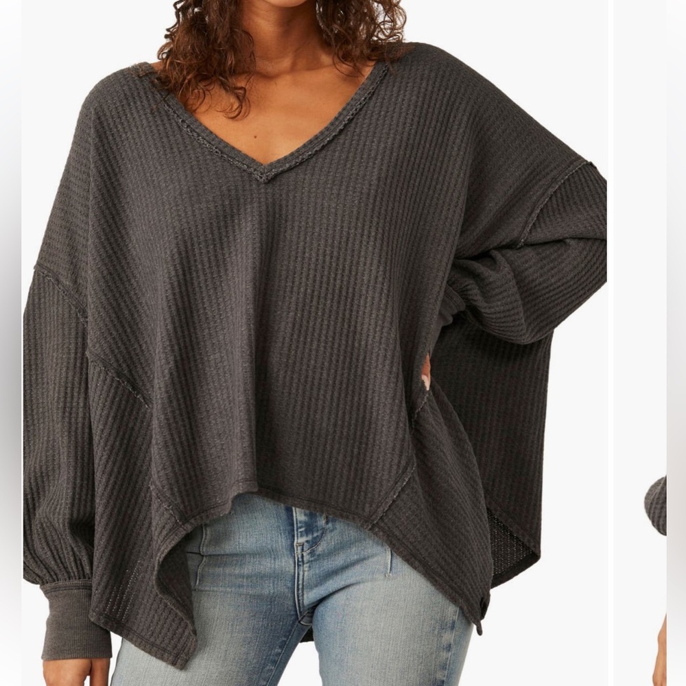 We The Free Charcoal Textured Knit Top